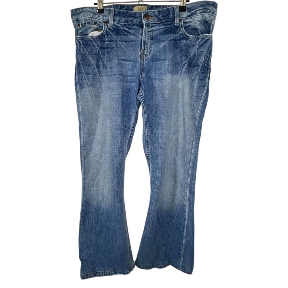BKE Medium Wash Mid-Rise Boot Cut Denim Jeans With Some Wear On Hems